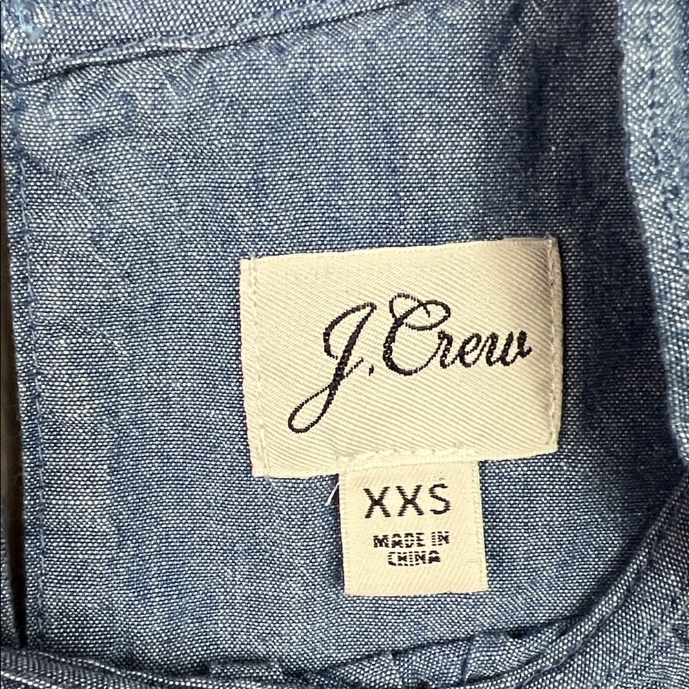 J. Crew Chambray Ruffle Neckline Short Ruffle Sleeve Top XXS - Picture 2 of 7